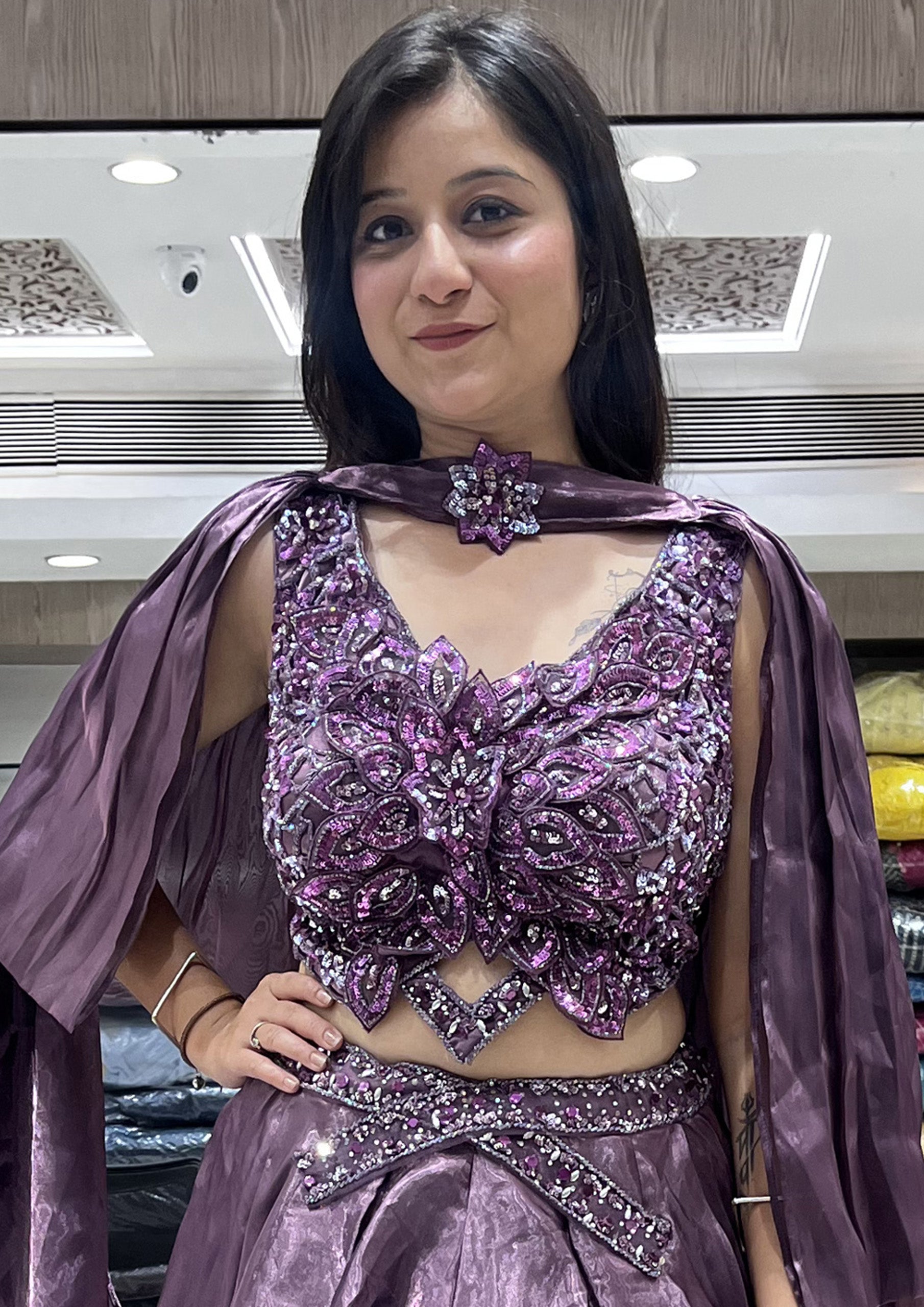 Purple Color Hand Work Organza Fancy Lehenga Choli